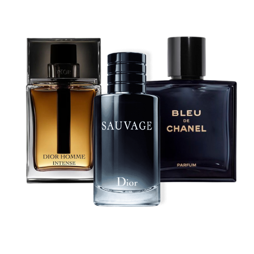 Pack de 3 Perfumes: Sauvage by Dior, Bleu de Chanel, and Dior Homme Intense (Eau de Parfum)