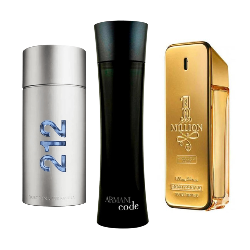Pack de 3 Perfumes: 212 Men NYC, Paco Rabanne One Million, Armani Code Homme