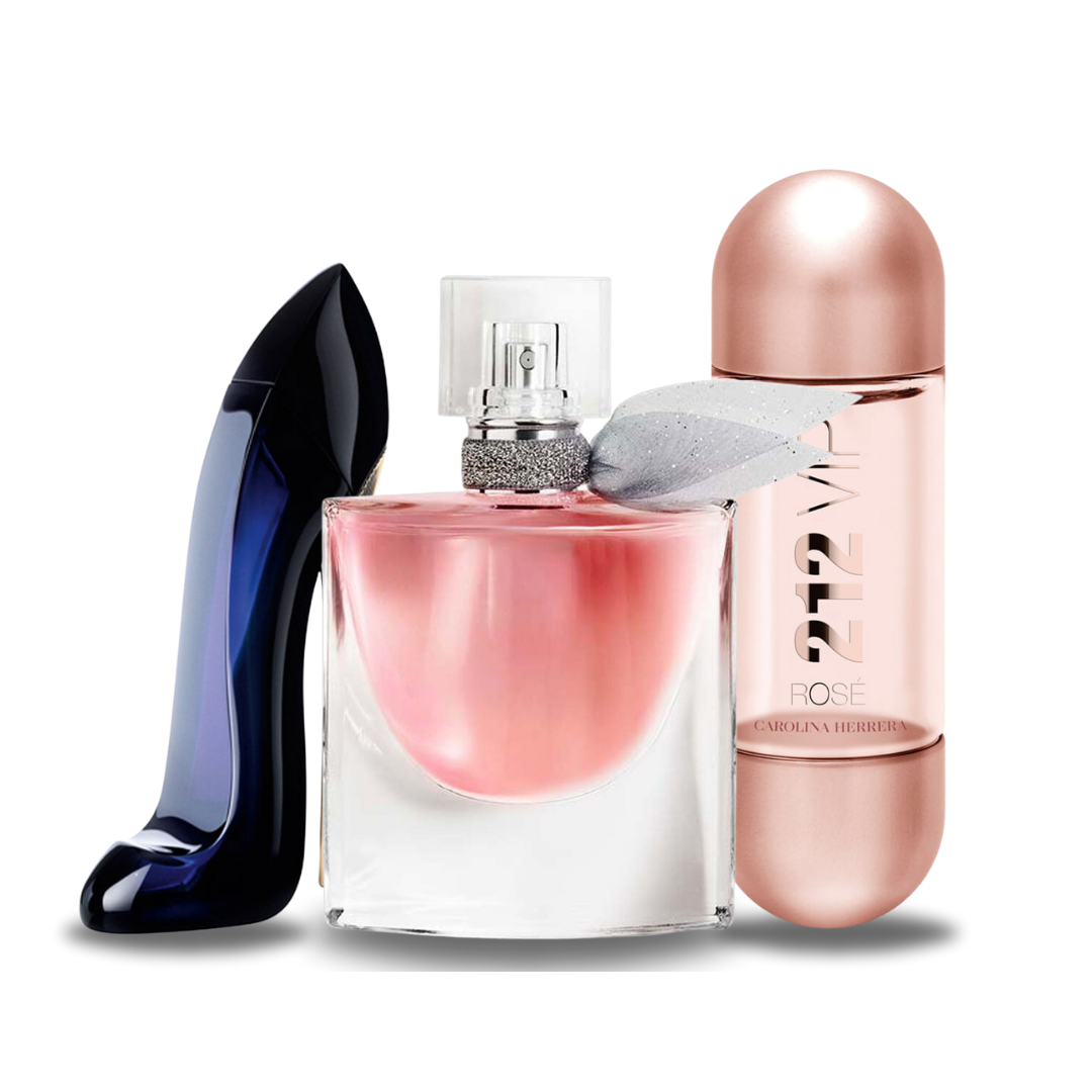 Pack de 3 Perfumes : Carolina Herrera Good Girl, Lancôme La Vie Est Belle & Carolina Herrera 212 VIP Rosé – Eau de Parfum – 100 ml chacun