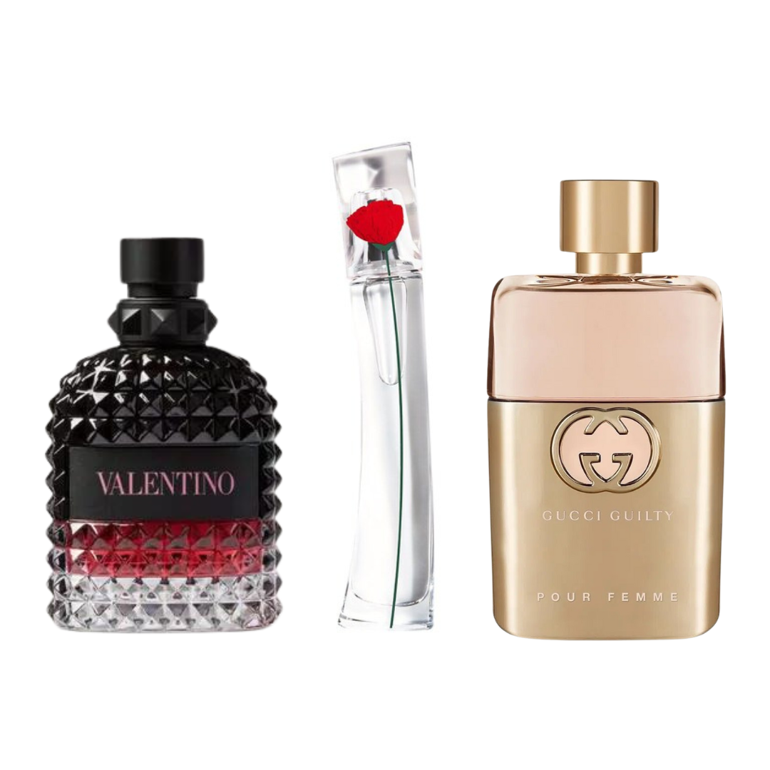Pack de 3 Perfumes: Gucci Guilty, Valentino Uomo Intense, and Flower By Kenzo (Eau de Parfum)