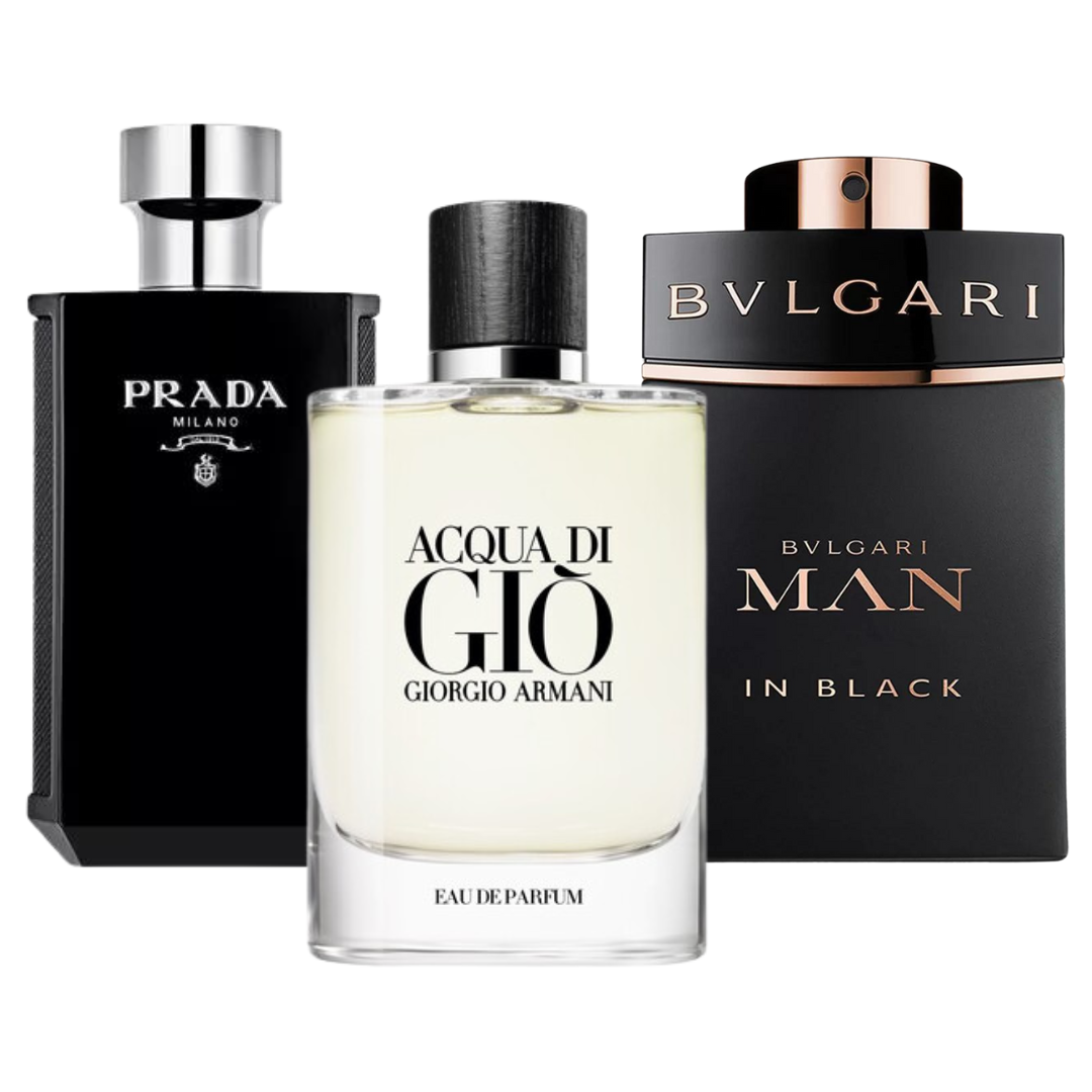 Caja de 3 perfumes : Bvlgari In Black, Giorgio Armani Acqua Di Gio, L’Homme Prada Intense – Eau de Parfum