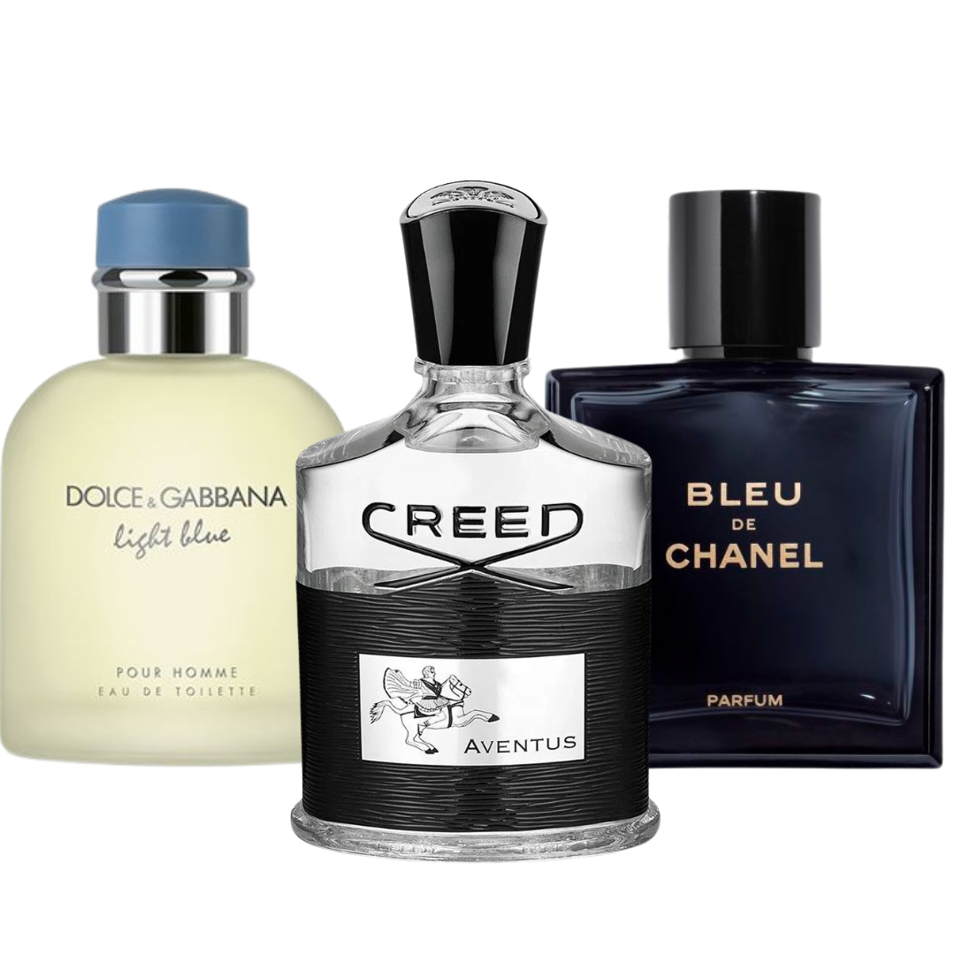 Pack de 3 Perfumes: Bleu de Chanel, Creed Aventus, Dolce & Gabbana Light Blue