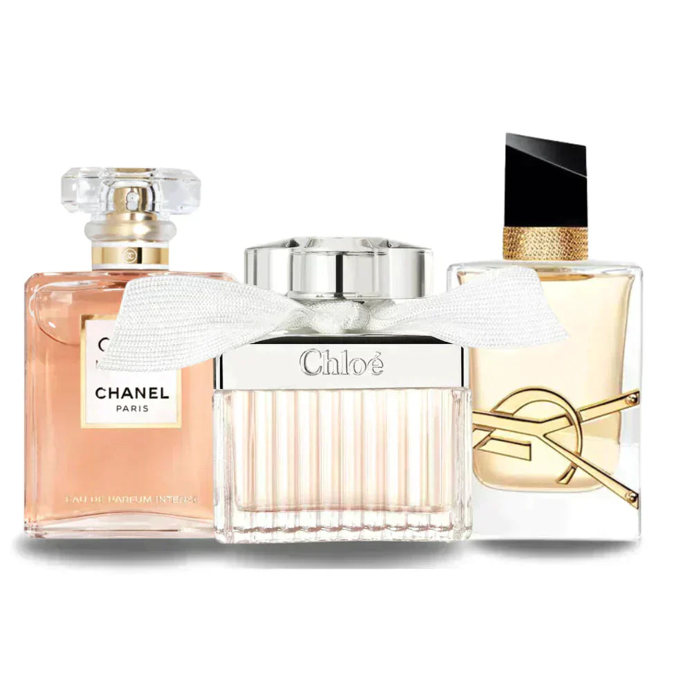Pack de 3 Perfumes : Chanel Coco Mademoiselle, Yves Saint Laurent Libre & Chloé – Eau de Parfum – 100 ml chacun