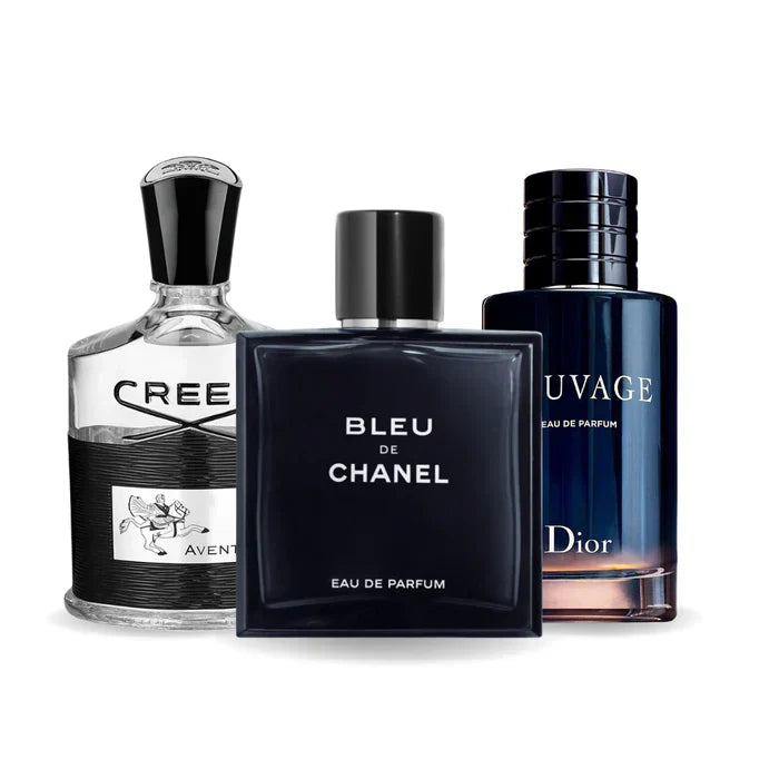 Pack de 3 Perfumes : Creed Aventus, Bleu de Chanel & Dior Sauvage – 100 ml chacun