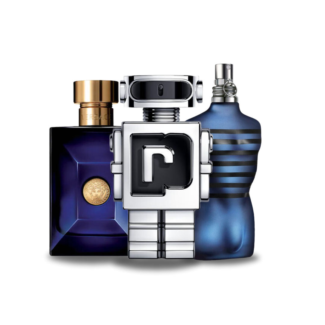 Pack de 3 Perfumes : Versace Dylan Blue, Paco Rabanne Phantom & Jean Paul Gaultier Ultra Male – Eau de Parfum – 100 ml chacun