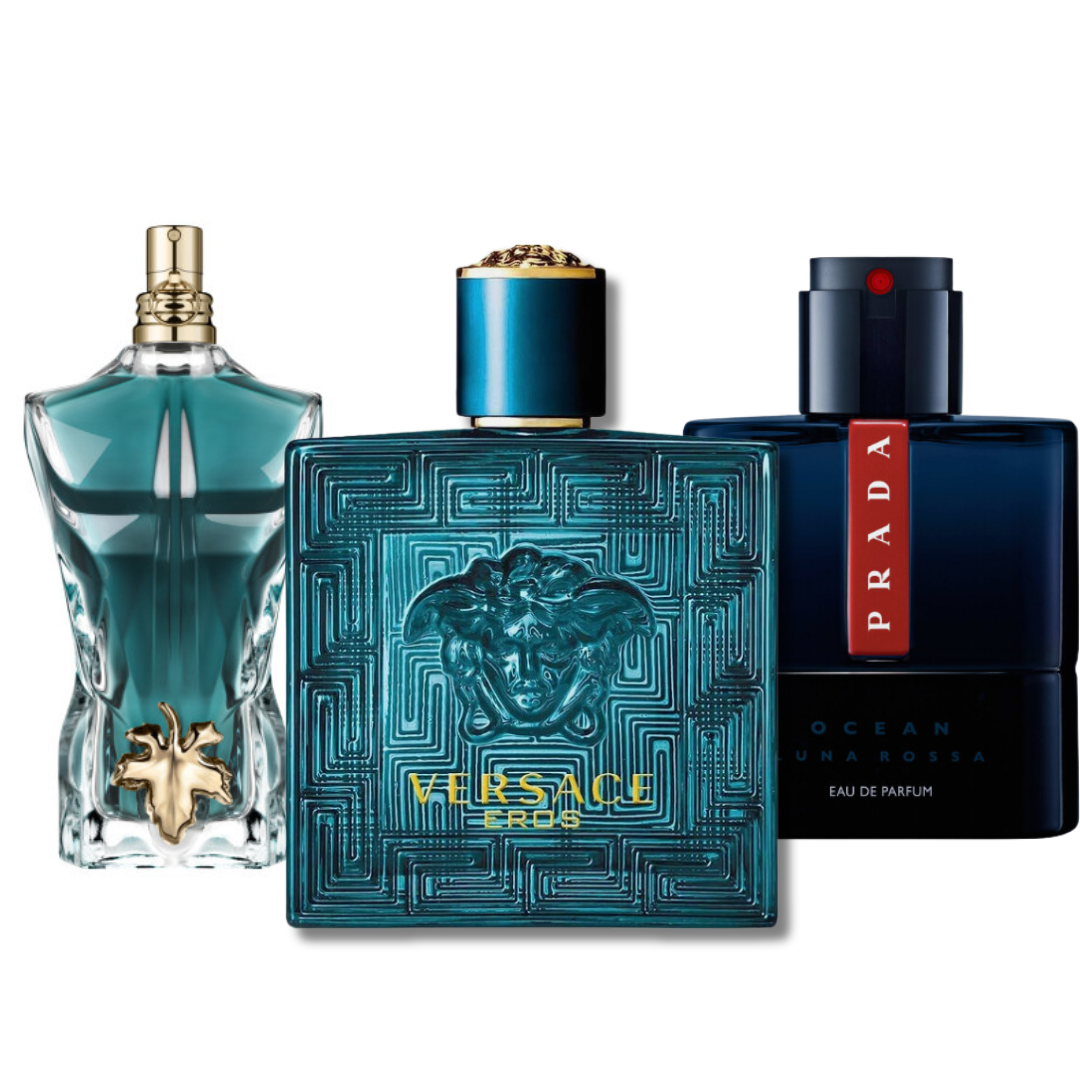 Pack de 3 Perfumes : Prada Luna Rossa, Versace Eros & Jean Paul Gaultier Le Beau – Eau de Parfum – 100 ml chacun